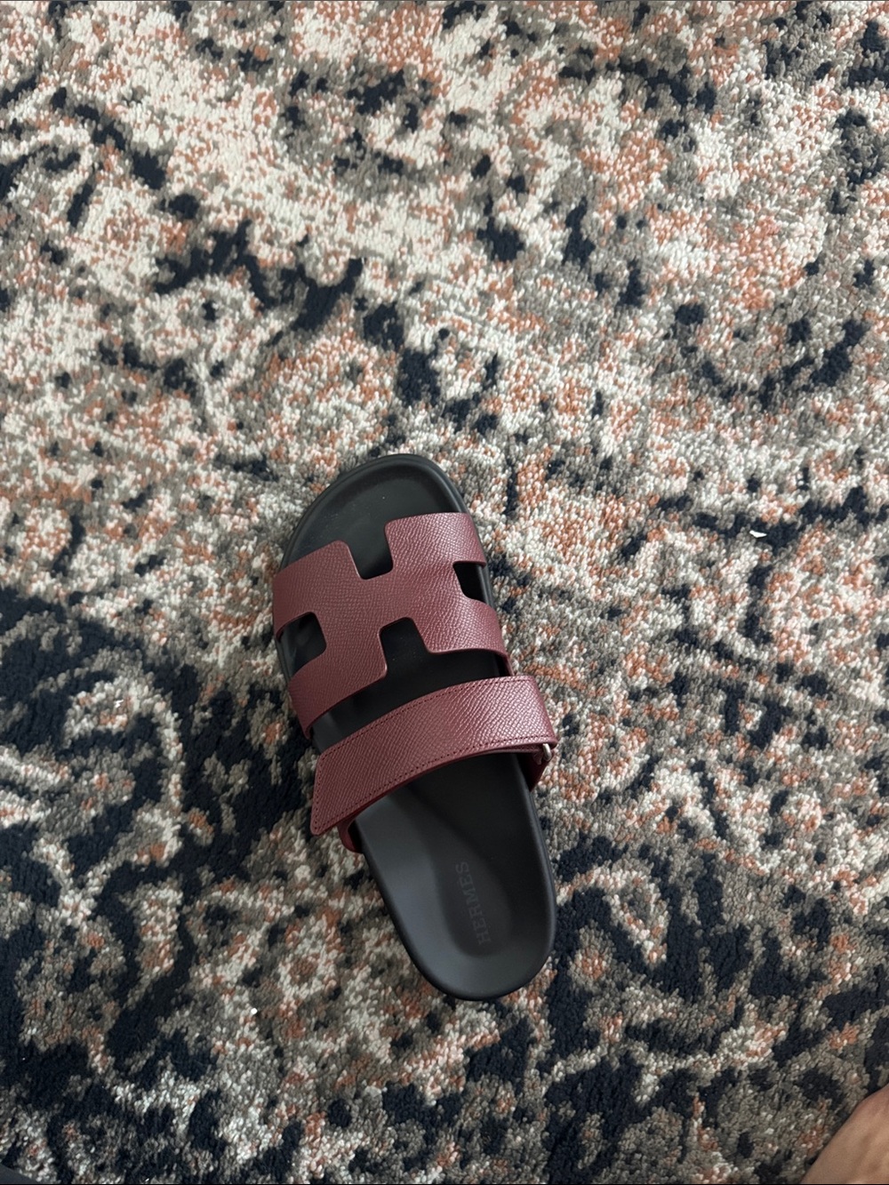 Hermes Women's Burgundy Leather Slide Sandal